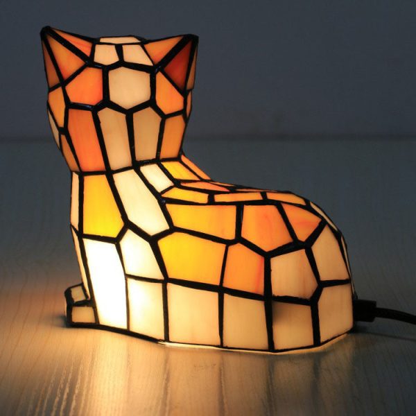 Traditional Tiffany Stained Glass Cat 1-Light Table Lamp For Bedroom - Image 10