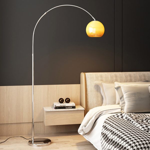 Contemporary Scandinavian Glass Round Shade Fishing Rod Iron 1-Light Standing Floor Lamp For Living Room - Image 13