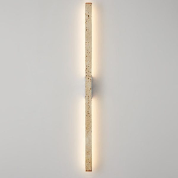 Japanese Wabi-Sabi Yellow Travertine Wood Long Strip LED Wall Sconce Lamp - Image 4