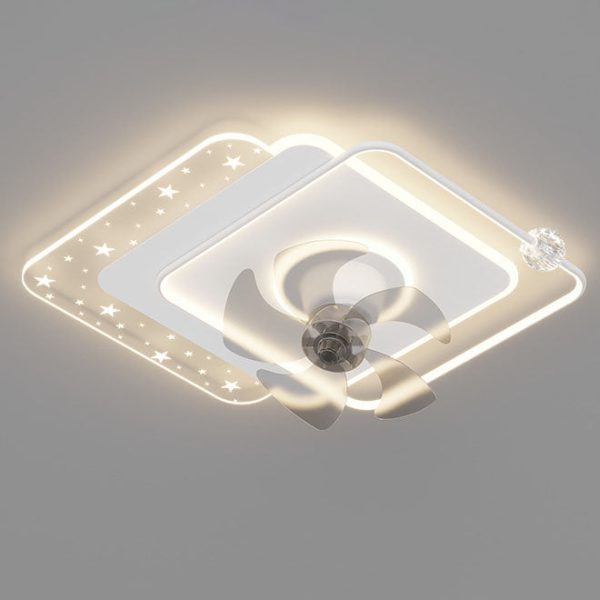 Contemporary Creative Iron Acrylic Round Square LED Semi-Flush Mount Ceiling Fan Light For Bedroom - Image 18