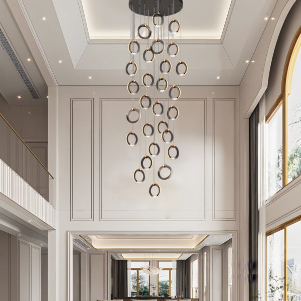 LED Ring Clusters Rotating Staircase Chandelier - Image 6