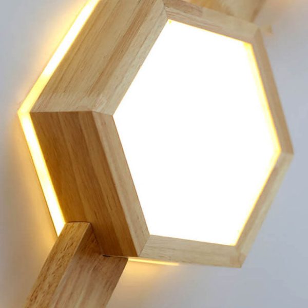 Modern Simple Wooden Hexagonal Geometry LED Flush Mount Ceiling Light - Image 14