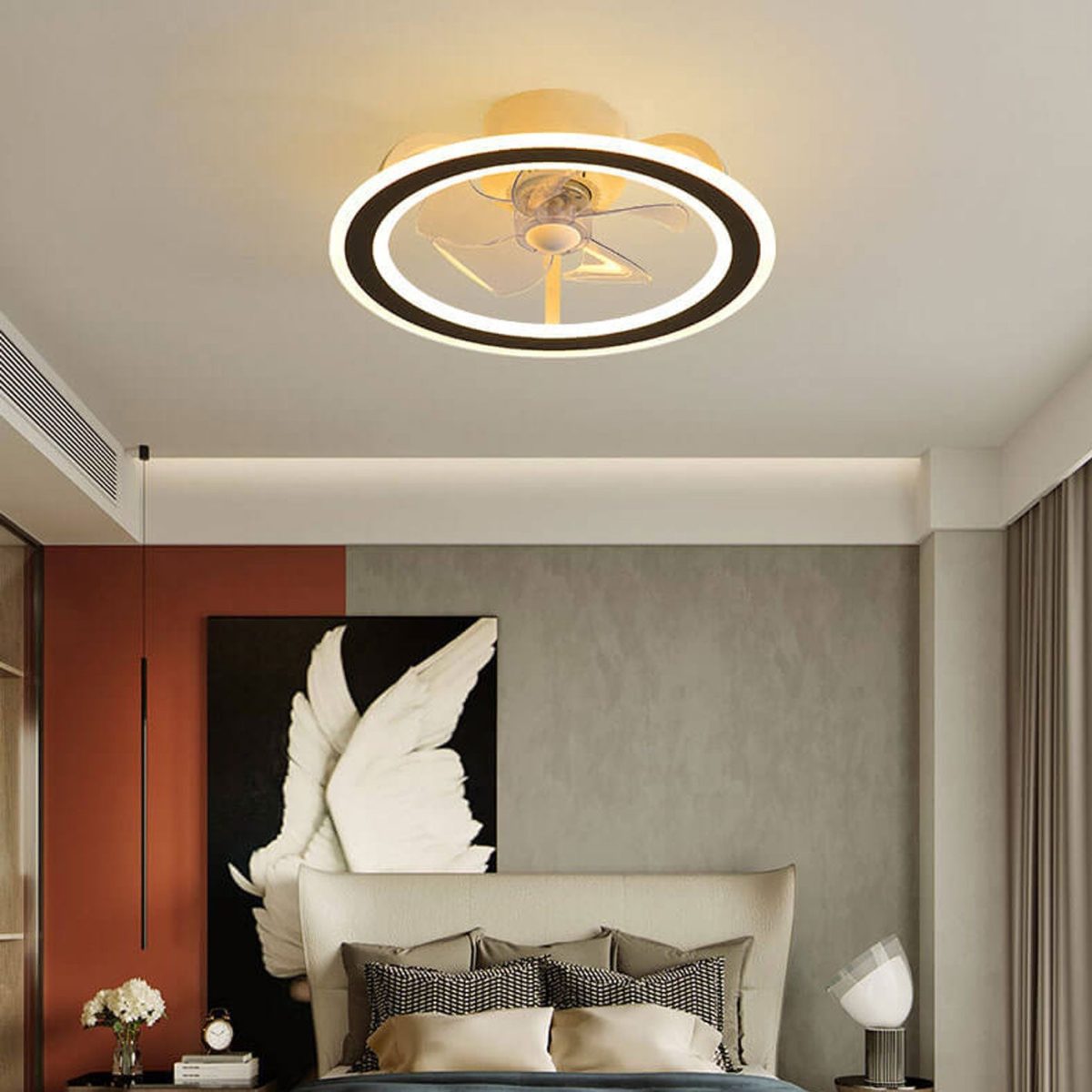 Nordic Creative Round LED Semi-Flush Mount Ceiling Fan Light - Image 19