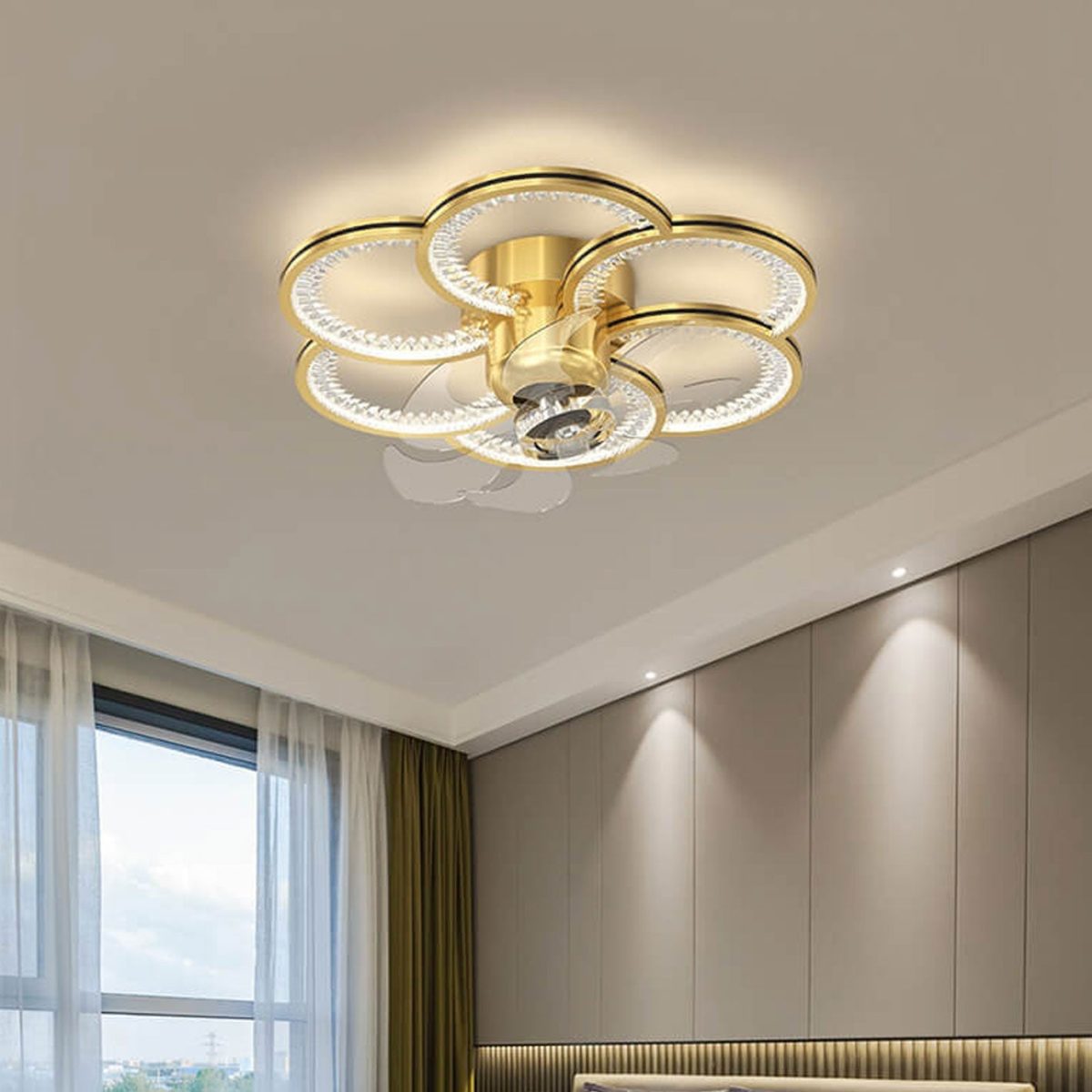 Modern Luxury Flower Petal Design LED Flush Mount Ceiling Fan Light - Image 20