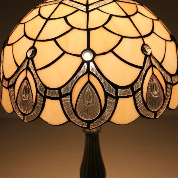 Tiffany Retro Lotus Resin Base Stained Glass 1-Light Table Lamp - Image 14