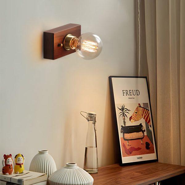 Round/Square Vintage Walnut Wood Wall Lamp 1-light with Pull Chain Switch - Image 8
