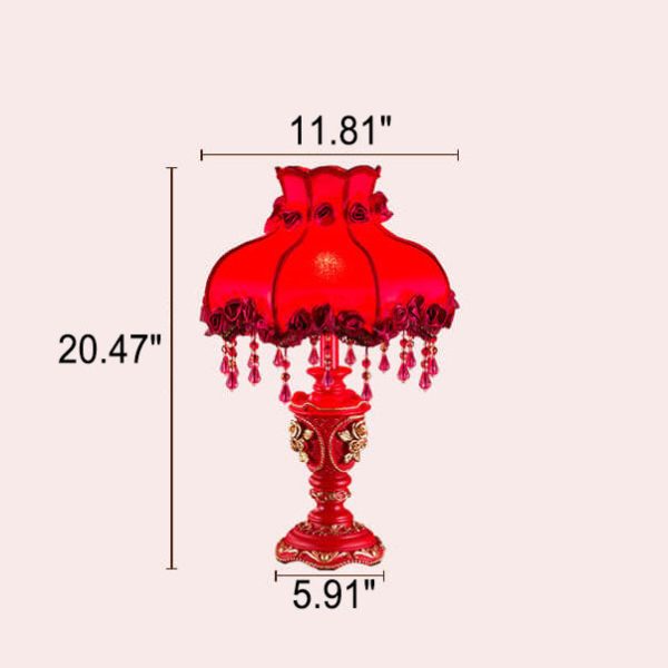 European Wedding Red Fabric Tassel Resin 1-Light Table Lamp - Image 3