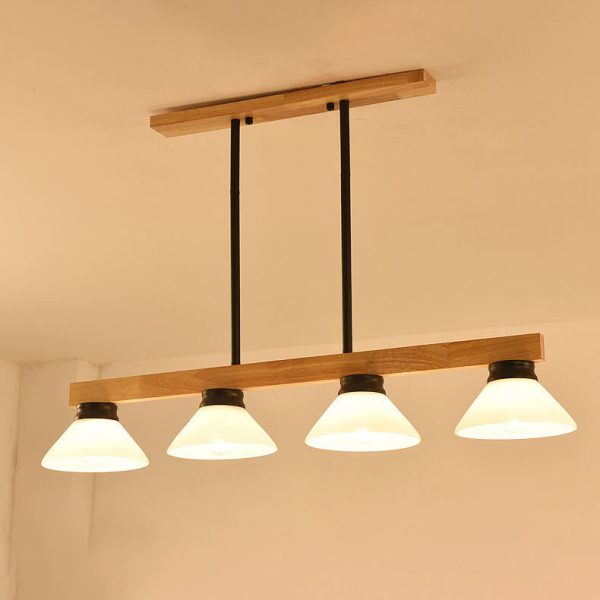 Nordic Solid Wood Cone Glass Shade 3/4 Light Island Light Chandelier - Image 15