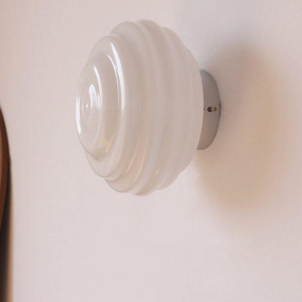 Nordic Cream Wave Round Glass Lampshade 1-Light Wall Sconce Lamp - Image 14