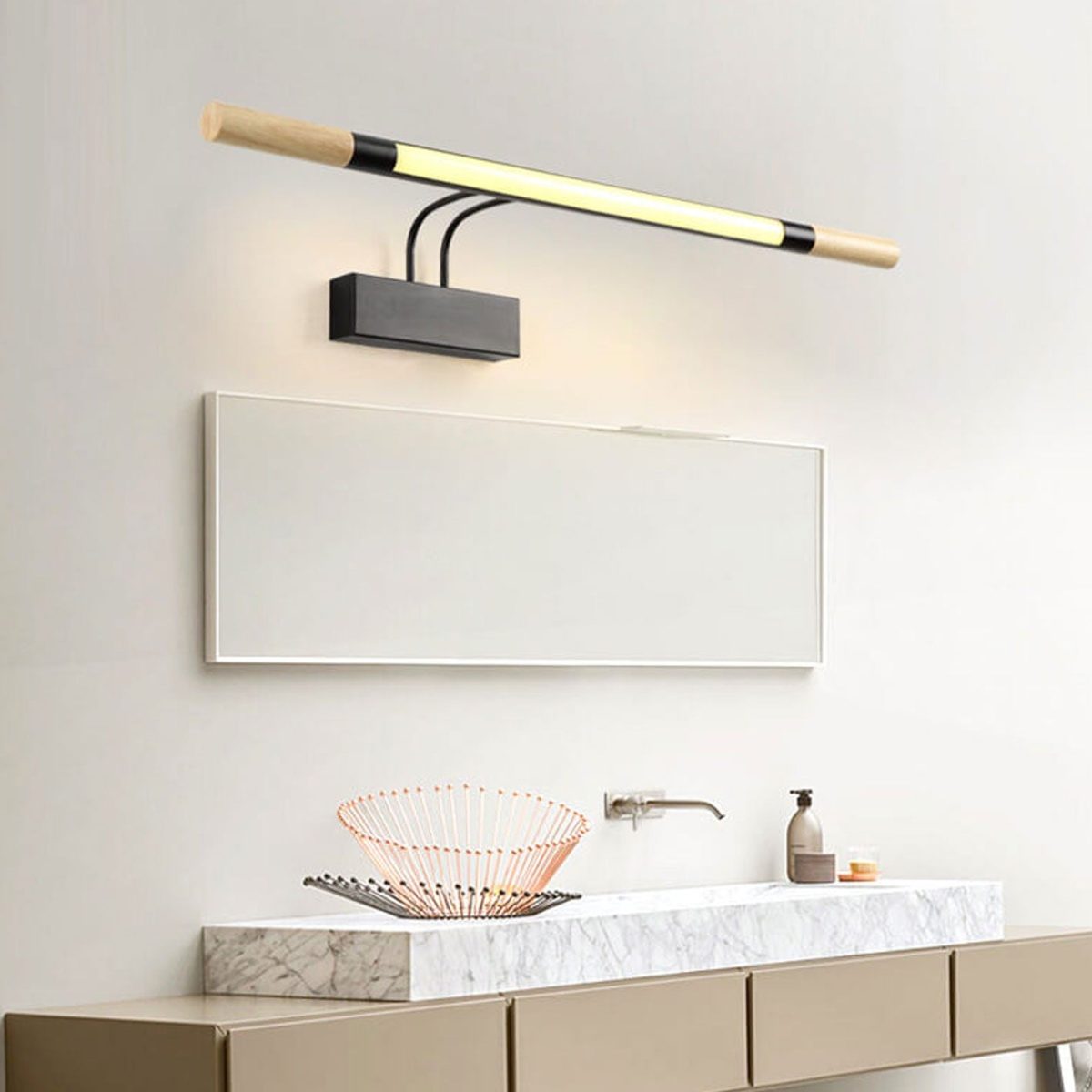 Nordic Solid Wood Curved Arm Long Vanity Light LED Wall Sconce Lamp - Image 1