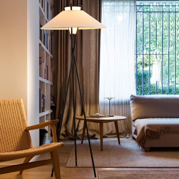 Contemporary Simplicity Semi-tapered Fabric Shade Iron Tripod 1-Light Standing Floor Lamp For Study - Image 13