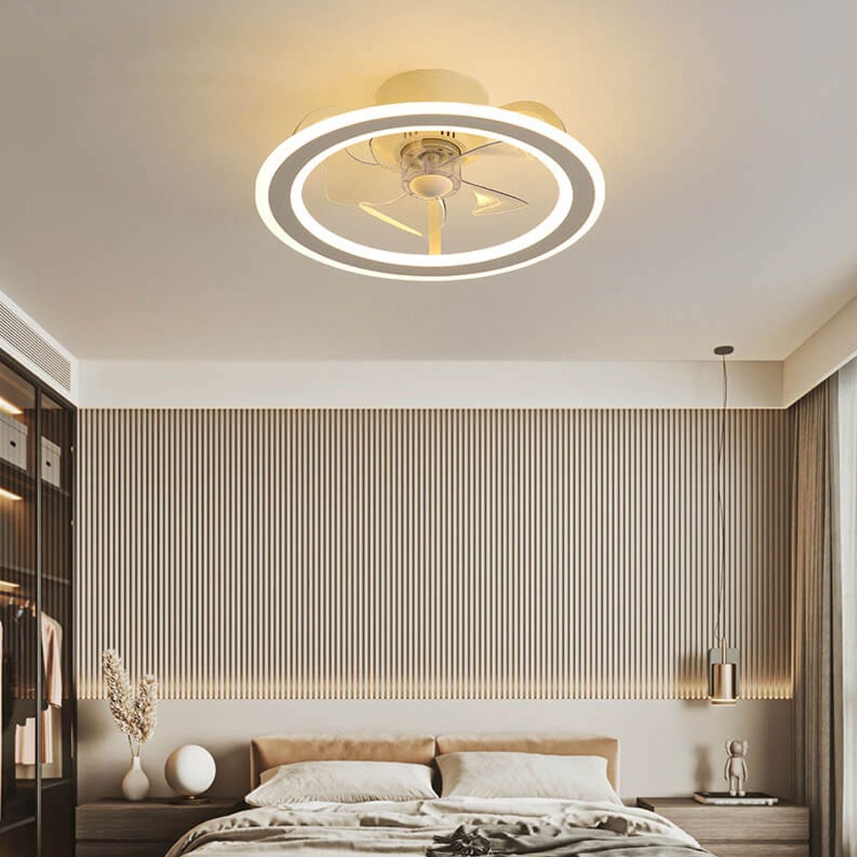 Nordic Creative Round LED Semi-Flush Mount Ceiling Fan Light - Image 20
