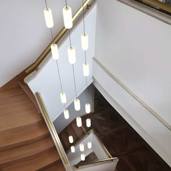 White Long Tube Multi Light Staircase Chandelier - Image 7