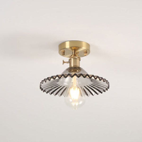 Japanese Vintage Glass Brass Lotus 1-Light Semi-Flush Mount Ceiling Light - Image 21