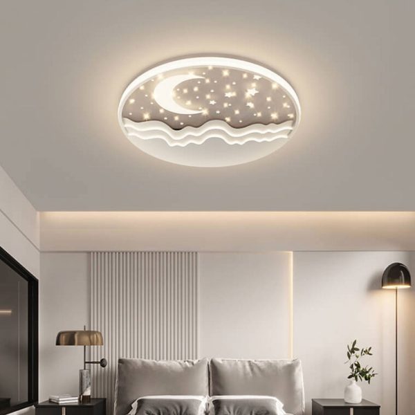 Nordic Creative Star Moon Round Aluminum LED Flush Mount Ceiling Light - Image 15
