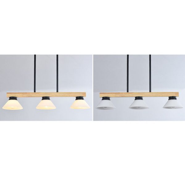 Nordic Solid Wood Cone Glass Shade 3/4 Light Island Light Chandelier - Image 22
