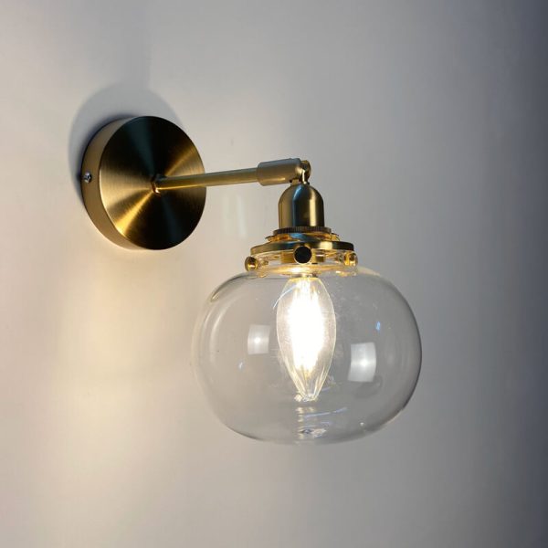 Japanese Vintage Round Ball Glass Brass 1-Light Wall Sconce Lamp - Image 4