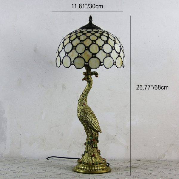 Vintage Tiffany Peacock Gem Dome Glass Resin 1-Light Table Lamp - Image 9