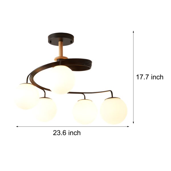 5-Light Glass Ball Spiral Metallic Semi-Flush Mount Ceiling Light - Image 11
