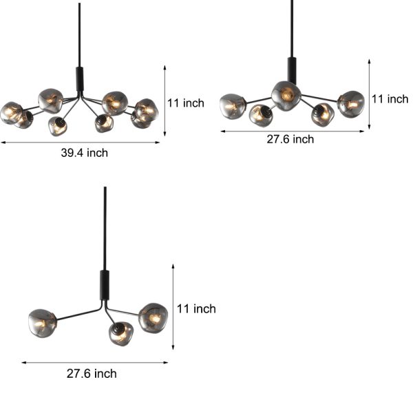 3/5/8-Light Molecule Dimpled Lava Glass Chandelier with Black Metallic Arms - Image 9