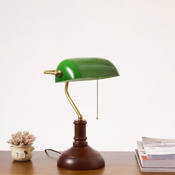 Vintage Solid Wood Glass Bank Zipper 1-Light Table Lamp - Image 2
