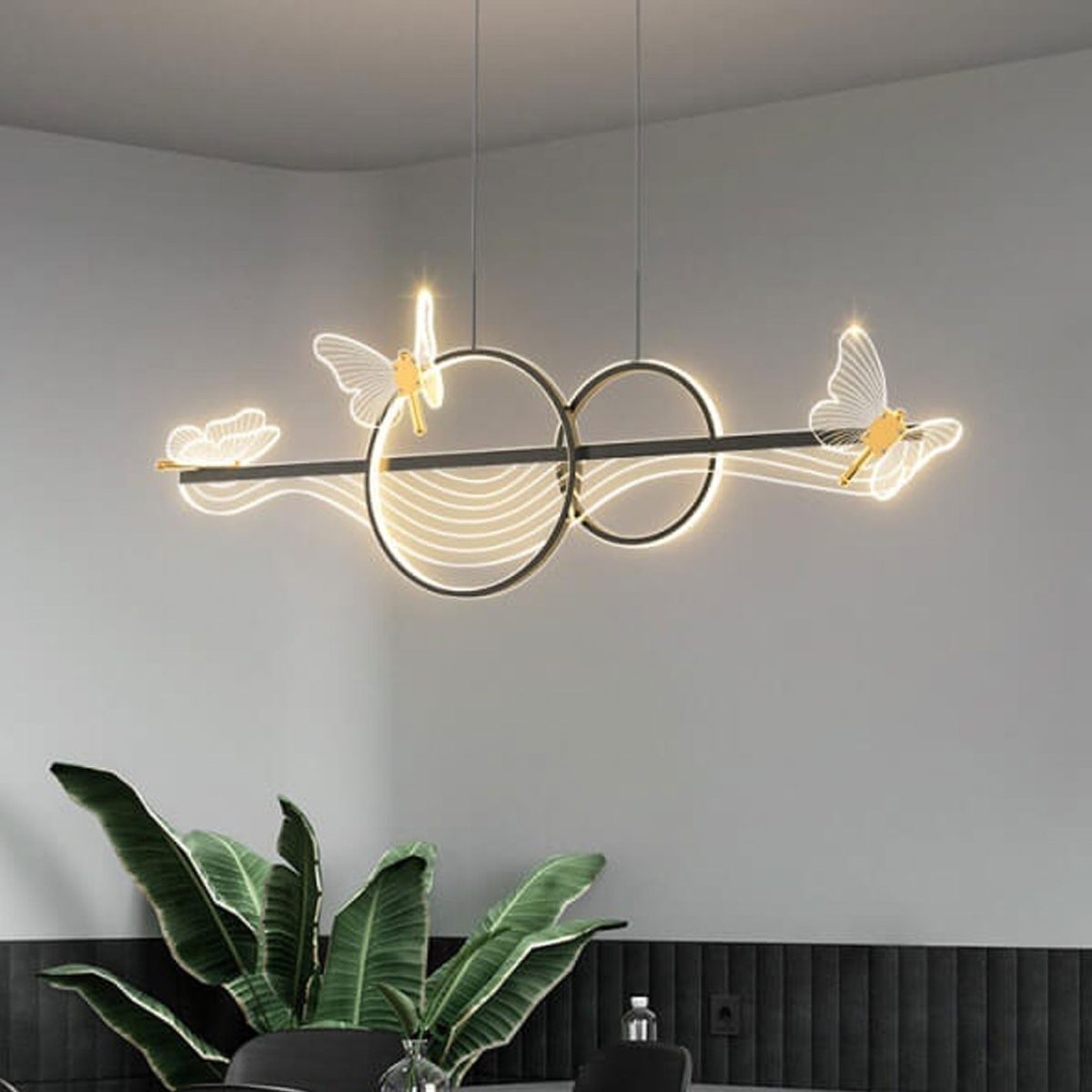 Nordic Light Luxury Butterfly Round Linear Island Light LED Chandelier - Image 15