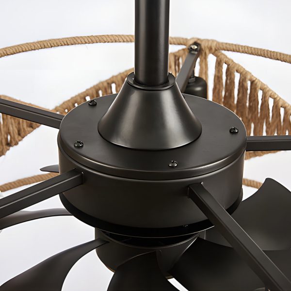 20-in Hemp Rope-Woven Caged Ceiling Fan with Light and Remote, 6-Speed - Image 8