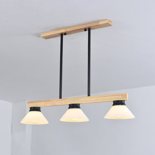 Nordic Solid Wood Cone Glass Shade 3/4 Light Island Light Chandelier - Image 19