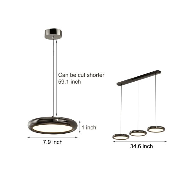 Modern 1/3-Light Black/chrome Round Metallic LED Pendant Light - Image 7