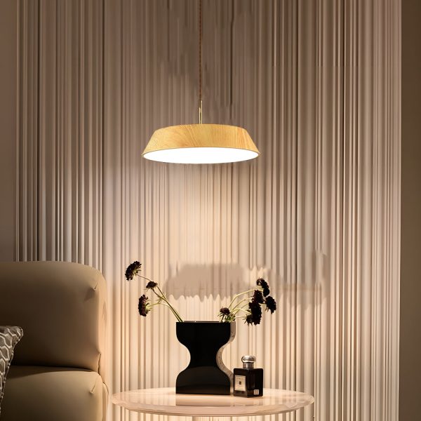 15.74-Inch Round Wood Japanese Style LED Pendant Light - Image 8