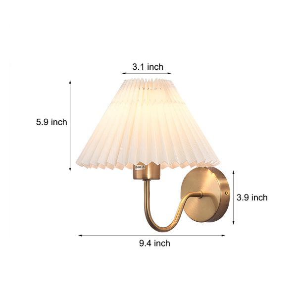 Vintage 1-Light Dimmable Metallic Armed Sconce with Pleated Fabric Shade - Image 9