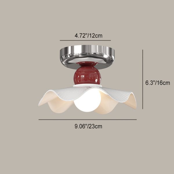 Modern Cream Round Lace Iron Ceramic 1-Light Semi-Flush Mount Ceiling Light - Image 7
