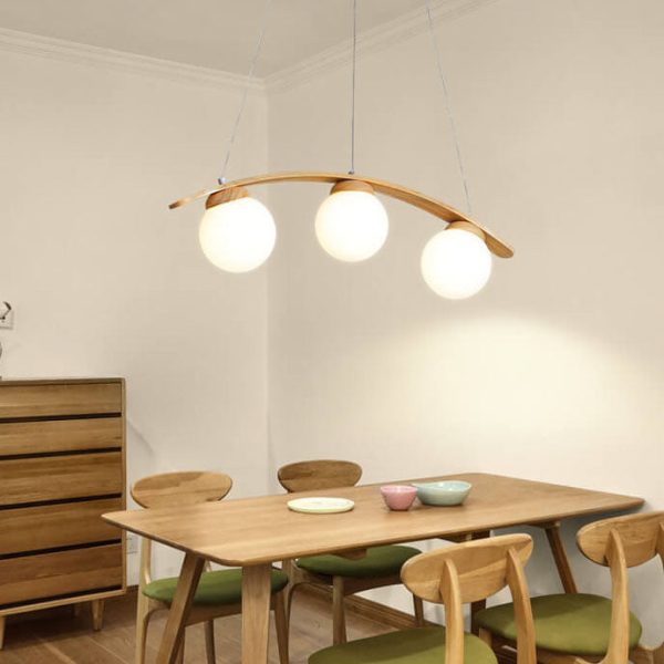 Japanese Harajuku Arc Wood Frame Glass Ball 3-Light Island Light Chandelier - Image 3