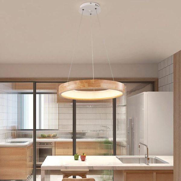 Japanese Simplicity Log Circle Island Light LED Chandelier - Image 18