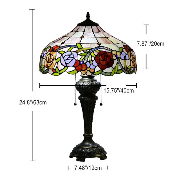 Traditional Tiffany Resin Glass Dome Hemispheric Flower 2-Light Table Lamp For Bedside - Image 8