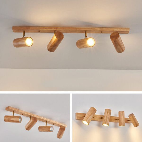 Japanese Minimalist Solid Wood Spotlight Track 1/3/4 Light Flush Mount Ceiling Light - Image 4