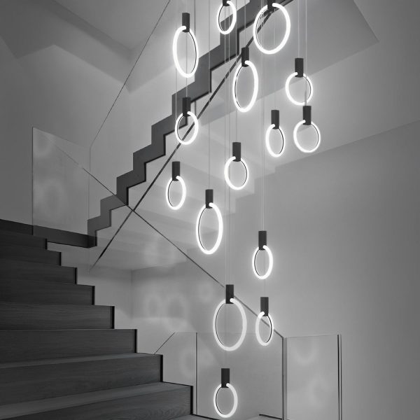 Minimalist Rings Stepless Dimming LED Nordic Duplex Stair Chandelier - Image 4