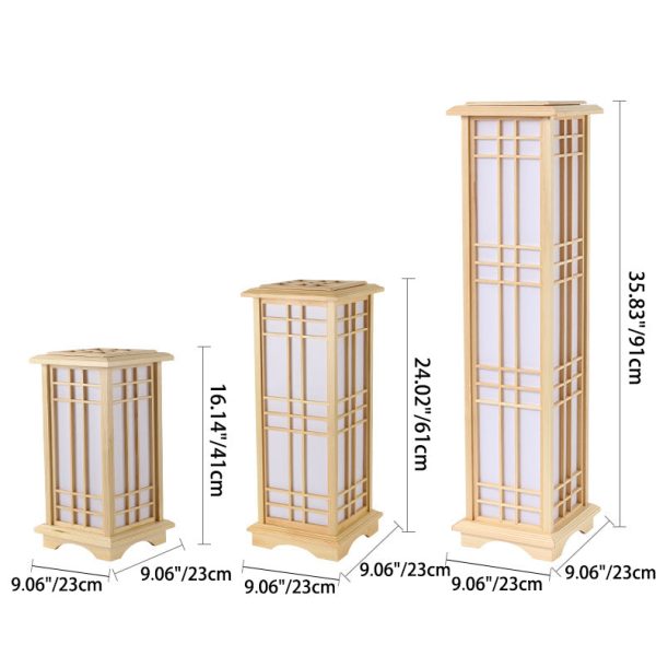 Traditional Japanese Wood Acrylic Pillar Rectangular 1/2/3 Light Standing Floor Lamp For Bedroom - Image 6
