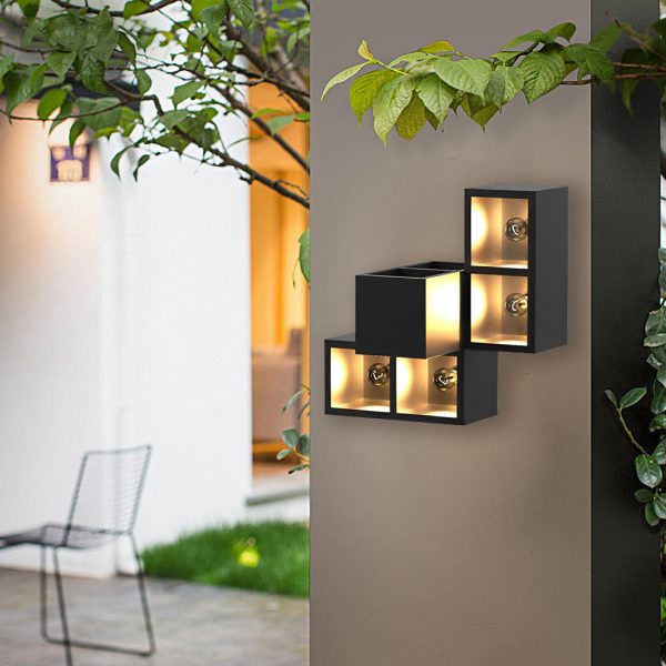 Waterproof Creative Square Combination LED Black Wall Lamp with Flowerpot - Image 2