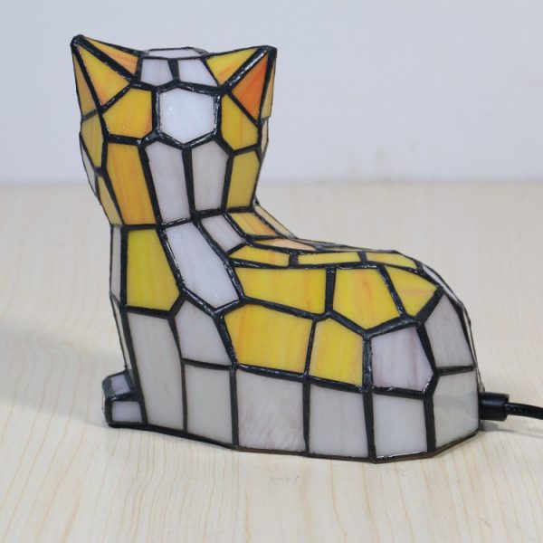 Traditional Tiffany Stained Glass Cat 1-Light Table Lamp For Bedroom - Image 8