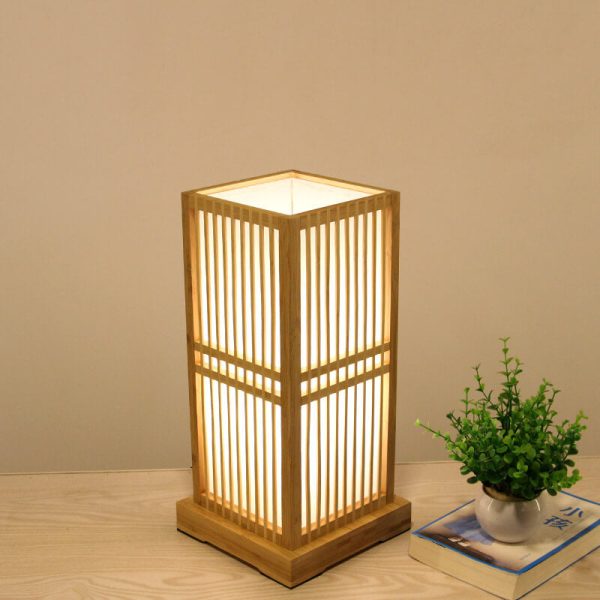 Japanese Style Wooden 1-Light Square Shaped Table Lamps