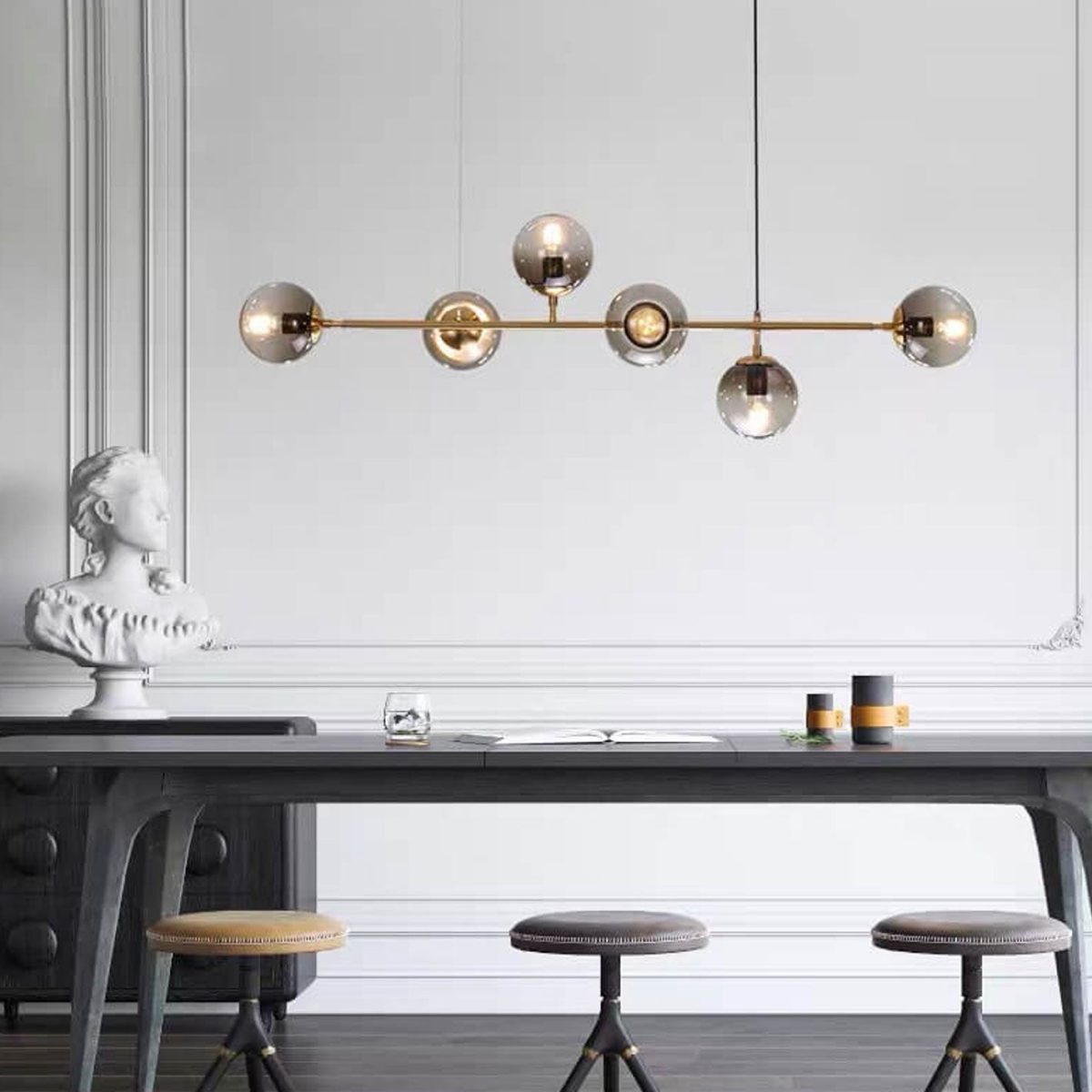 Modern Minimalist Long Glass Round Globe Island Light 6-Light Chandelier - Image 21