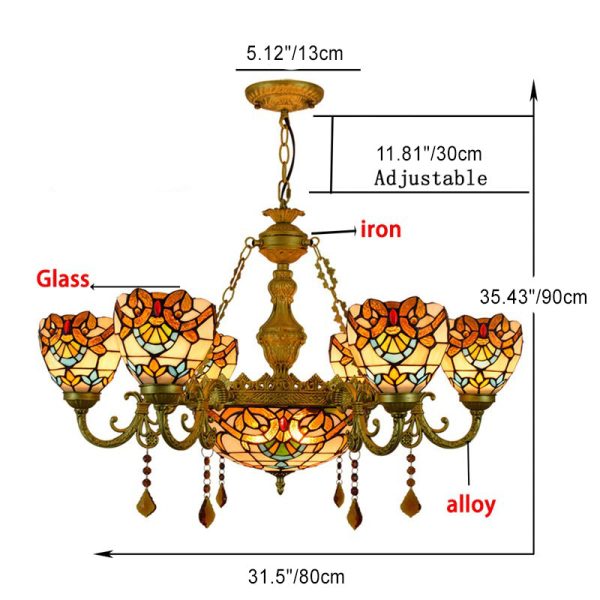 Traditional Tiffany Bead Dome Baroque Iron Glass Alloy 8/11 Light Chandeliers For Living Room - Image 4