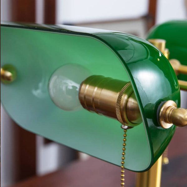 Vintage Green All Brass 2-Light Bank Pull Cord Touch Table Lamp - Image 11
