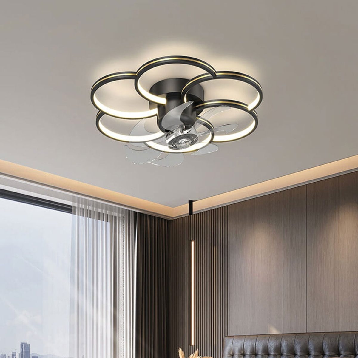 Modern Luxury Flower Petal Design LED Flush Mount Ceiling Fan Light - Image 21