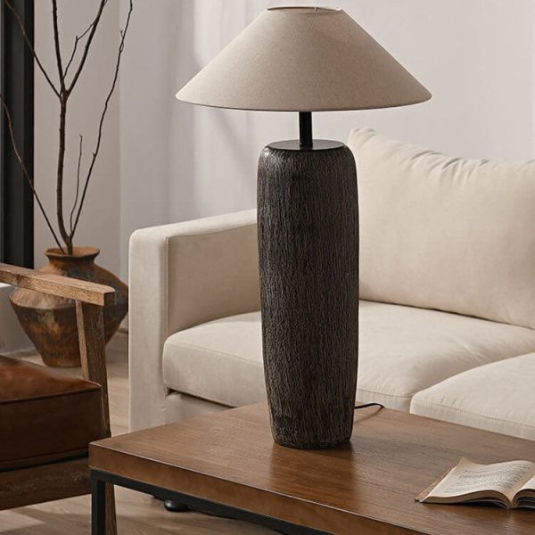 Japanese Wabi-sabi Fabric Shade Ceramic Column Base 1-Light Standing Floor Lamp - Image 9