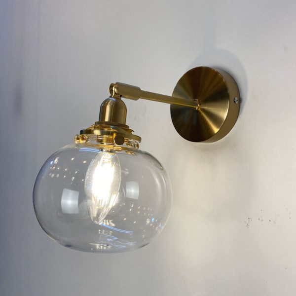 Japanese Vintage Round Ball Glass Brass 1-Light Wall Sconce Lamp - Image 8