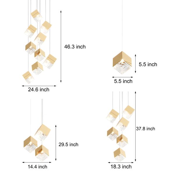 1/3/6/9-Light Multi Glass Ice Cube Metallic Staircase Chandelier in Gold/Chrome - Image 10