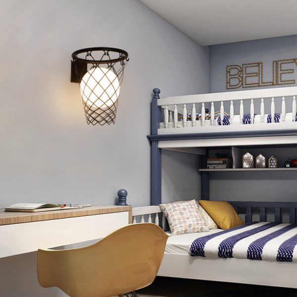 Modern Art Deco Kids Iron Glass Basketball Hoop 1-Light Wall Sconce Lamp For Bedroom - Image 3