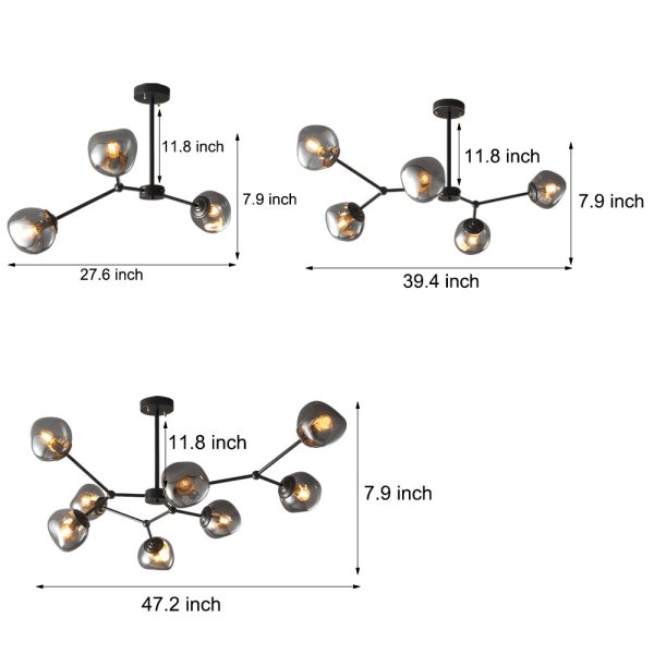 3/5/8-Light Molecule Dimpled Lava Glass Chandelier with Black Metallic Arms - Image 10
